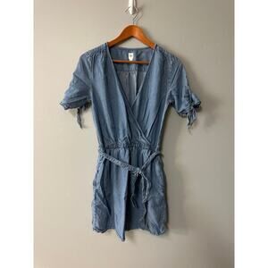 Womens Size S GAP Medium Blue Denim Tie Sleeve Wrap Front Dress